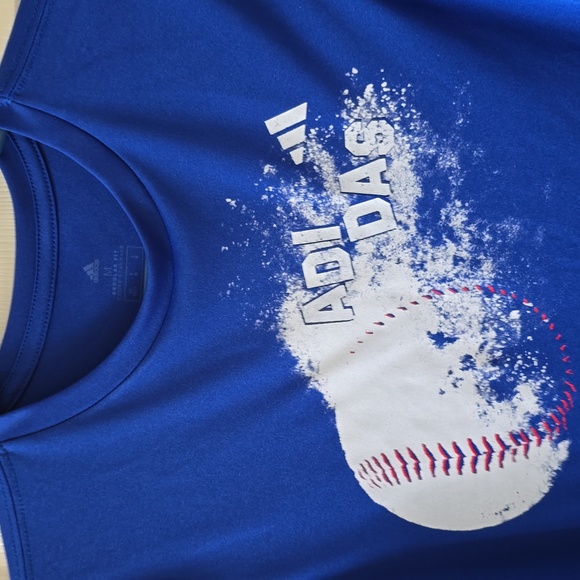 ADIDAS BRAND SIGNATURE BOYS BLUE SHORT SLEEVE BASEBALL TEE SIZE MEDIUM - Picture 3 of 16